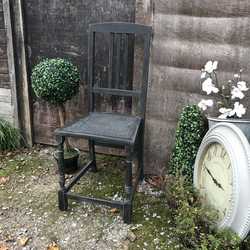 Characterful Black Hand Painted Gothic Style Vintage Single Chair With a Cane Seat