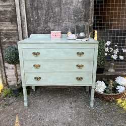 Charming Duck Egg Blue Hand Painted Tudor Country Chic Vintage Chest of Drawers