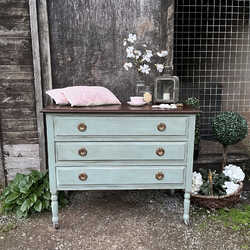 Lovely Duck Egg Blue Painted Country Style Vintage Chest of Drawers on Castors