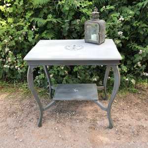 grey edwardian side table painted stencil crown deer
