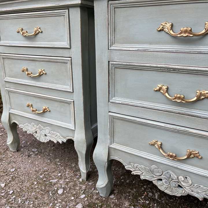 Romantic Pair of Duck Egg Blue Hand Painted Country Chic Brocante