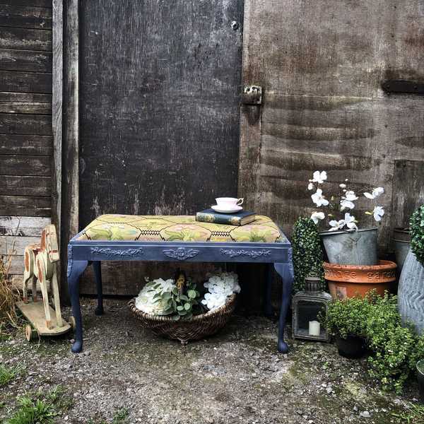 Jeans Blue Colourful Boho Style Painted Vintage Duet Piano Stool / End of Bed Bench