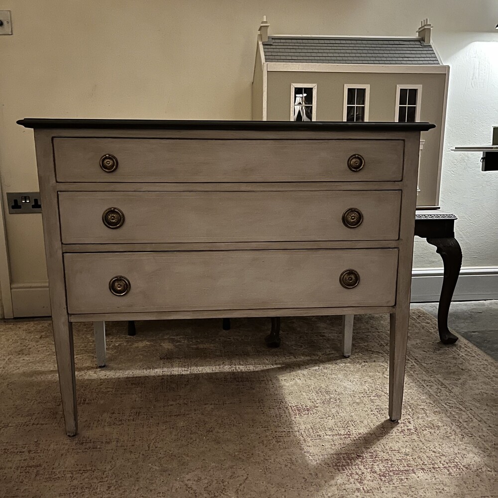 Gustavian Country Style Grey Hand Painted Vintage Chest of Drawers on Castors