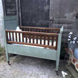 Characterful Antique/Vintage Duck Egg Blue Hand Painted French Cot Bed / Child's Bed