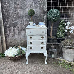 Charming French Country Style Vintage Grey Hand Painted 4 Drawers Bedside Table
