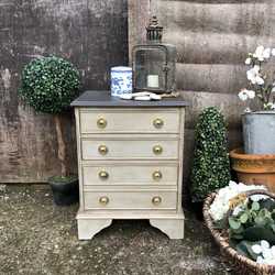 Classic Grey Hand Painted Country Chic Style Vintage Bedside Table Chest of Drawers