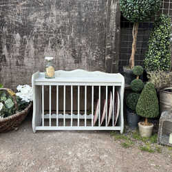 Country Grey Hand Painted Vintage Wall Mounted Plate Rack With Hooks & Shelf