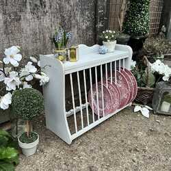 Country Grey Hand Painted Vintage Wall Mounted Plate Rack With Hooks & Shelf