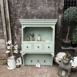 Country Style Duck Egg Blue Hand Painted Vintage Wall Storage Cabinet Unit With Hooks