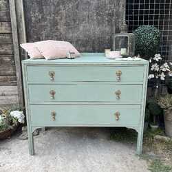 Duck Egg Blue Hand Painted Country Style Vintage Three Drawer Chest Of Drawers