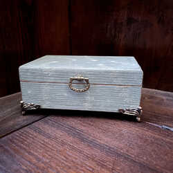 Duck Egg Blue Hand Painted Little Wooden Trinket Storage Box Ornate feet Handle