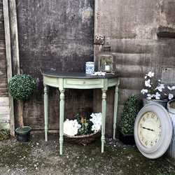 Duck Egg Blue |Hand Painted Vintage Gustavian Country Style Half Moon Side Table 