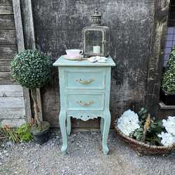 Duck Egg Blue Painted French Country Brocante Style Touch of Gold Bedside Table