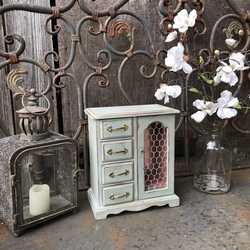 Duck Egg Blue Painted Vintage Rustic Country Chic Style Jewellery Box Mirror Drawers