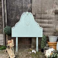 French Rococo Style Hand Painted Duck Egg Blue Ornate Vintage Single Bed Headboard