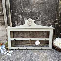 Gorgeous Grey Hand Painted and Handmade Wall Key Cup Holder Unit With Carved Top