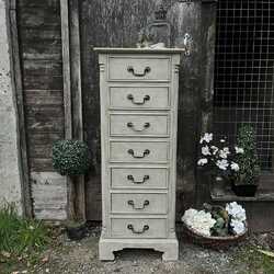 Grey Classic / Country Style Hand Painted 7 Drawer Vintage Tallboy / Chest of Drawer