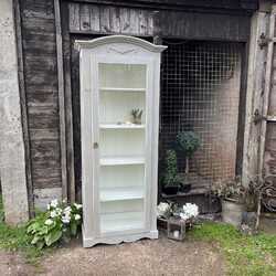Grey French Country Chic Brocante Style 4 Shelves Display Cabinet White Interior