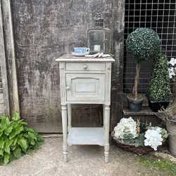 Grey French Painted Country Vintage Antique Pot Cupboard Bedside Table Marble Top