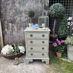 Grey Hand Painted And Aged 4 Drawer Classic Country Style Bedside / Side Table