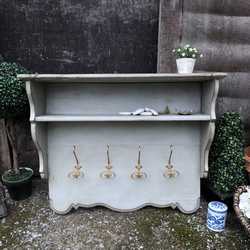 Grey Hand Painted Charming French Country Chic Style Vintage Wall Shelf Unit Coat Rack