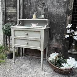 Grey Hand Painted Country Chic Style Two Drawer Bedside / Side Table With Top Shelf