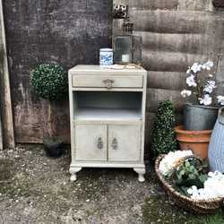 Grey Hand Painted Country Farmhouse Style Vintage 1930s Bedside Table Pot Cupboard