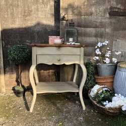 Grey Hand Painted Country Farmhouse Vintage Pine BedsIde Table With Mirror In Lid