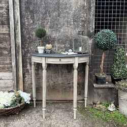 Grey Hand Painted D-Shaped Ornate Gustavian Regency Country Style Side Table