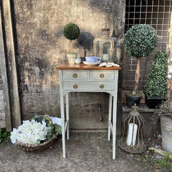 Grey Hand Painted Elegant Regency Country Style Vintage Bedside Table Mini Desk