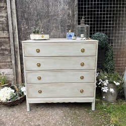 Grey Hand painted Gustavian Country Style Vintage Four Drawer Chest Of Drawers