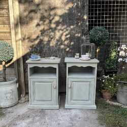 Grey Hand Painted Pair of Rustic Country Style Bedside Tables / Pot Cupboards