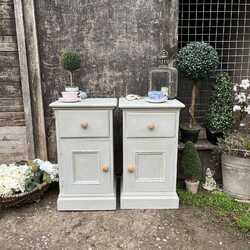 Grey Hand Painted Pair of Rustic Country Style Pot Cupboard / Bedside Tables