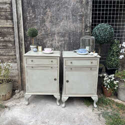 Grey Hand Painted Pair of  Vintage Traditional Bedside Tables With Pull Out Pad