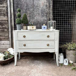 Grey Hand Painted Romantic Country Style Vintage 2 Drawer Chest of Drawers TV Stand