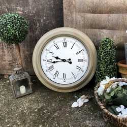 Grey Hand Painted Round Country Farmhouse Style  Roman Numerals Wall Clock