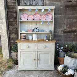 Grey Hand Painted Rustic Country Farmhouse Antique / Vintage Pine Dresser / Sideboard