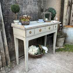 Grey Hand Painted Rustic Gustavian Country Style Antique Console Dressing Table