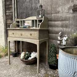 Grey Hand Painted Vintage Country Chic Style Elegant Writing Desk / Dressing Table
