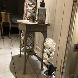 Grey Hand Painted Vintage French Country Chic Style Side Hall Table With Shelf Drawer