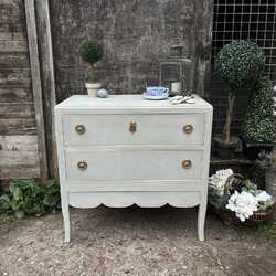 Grey Hand Painted Vintage Gustavian Country Chest Of Drawers With Scallop Rim