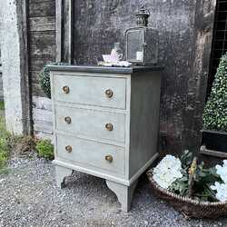 Grey Hand Painted Vintage Gustavian Country Style Black Top Classic Bedside Table