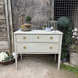 Grey Hand Painted Vintage Gustavian Country Style Chest Of Drawers / Basin base