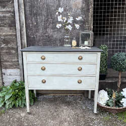 Grey Hand Painted Vintage Gustavian Country Style Chest of Drawers on Castors