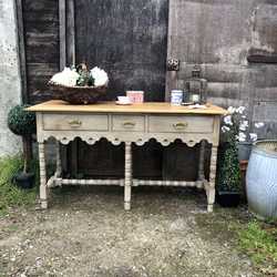 Grey Hand Painted Vintage Tudor Country Farmhouse Style Sideboard / Console Table
