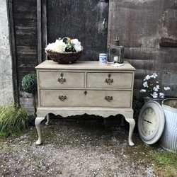 Grey Painted Antique Country Queen Anne Style Buffet Chest of Drawers Dressing Table