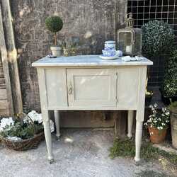 Grey Painted Antique Vintage Country Marble Top Wash Stand Cupboard Basin base