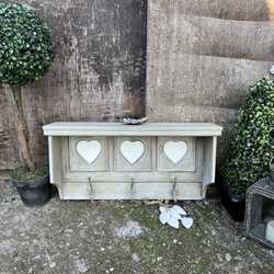 Grey Painted Country Farmhouse Style Clothes Rack With 3 Heart Shaped Photo Frames