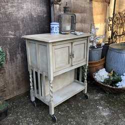 Grey Painted Double Sided Country Style Vintage Smoking / Pipe Cabinet Bedside Table