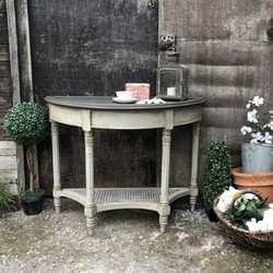 Grey Painted Gustavian Country Style Vintage Half Moon Console Table / Basin Base